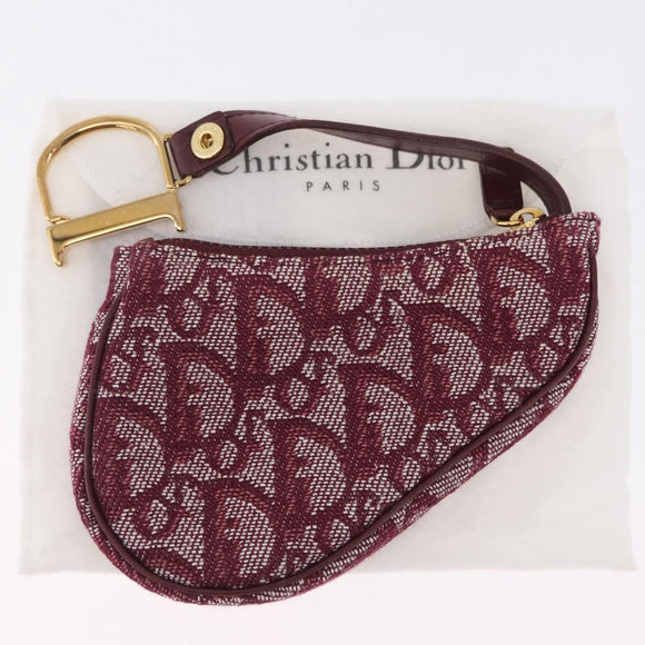 Christian Dior Trotter Canvas Saddle Coin Purse Red Gold Auth 206467M