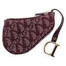 Christian Dior Trotter Canvas Saddle Coin Purse Red Gold Auth 206467M-3