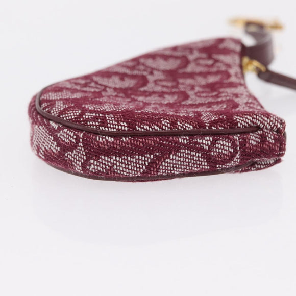 Christian Dior Trotter Canvas Saddle Coin Purse Red Gold Auth 206467M