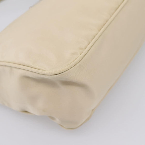 PRADA Hand Pouch Hand Bag Nylon Beige Silver Auth 206468A