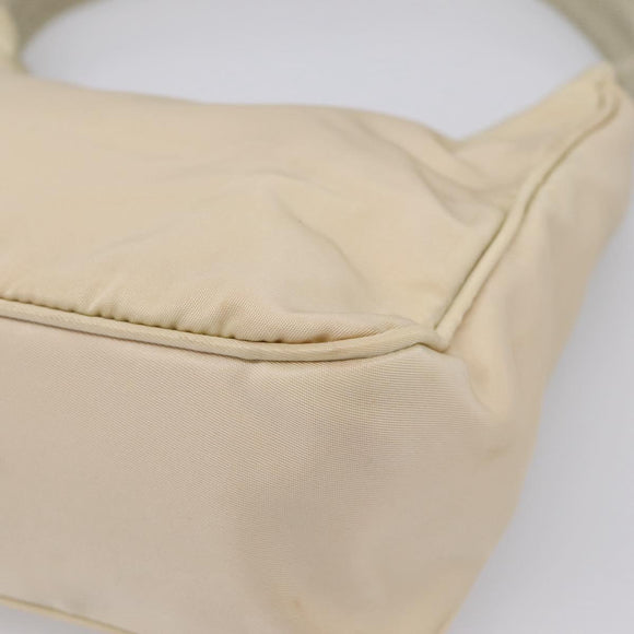 PRADA Hand Pouch Hand Bag Nylon Beige Silver Auth 206468A