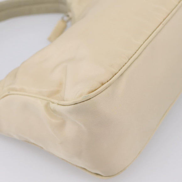 PRADA Hand Pouch Hand Bag Nylon Beige Silver Auth 206468A