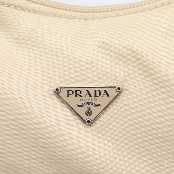 PRADA Hand Pouch Hand Bag Nylon Beige Silver Auth 206468A
