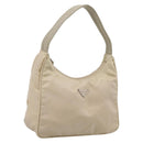 PRADA Hand Pouch Hand Bag Nylon Beige Silver Auth 206468A-1