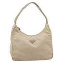 PRADA Hand Pouch Hand Bag Nylon Beige Silver Auth 206468A-13