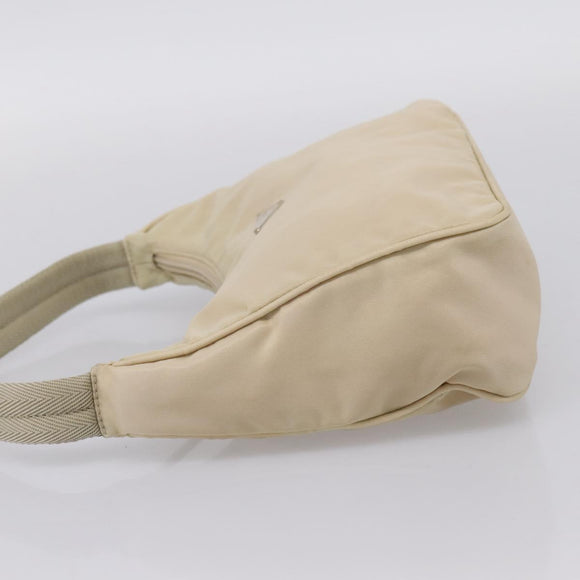 PRADA Hand Pouch Hand Bag Nylon Beige Silver Auth 206468A
