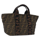 FENDI Zucca Canvas Hand Bag Black Brown Auth 206470-1
