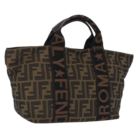 FENDI Zucca Canvas Hand Bag Black Brown Auth 206470