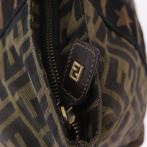 FENDI Zucca Canvas Hand Bag Black Brown Auth 206470