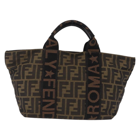 FENDI Zucca Canvas Hand Bag Black Brown Auth 206470