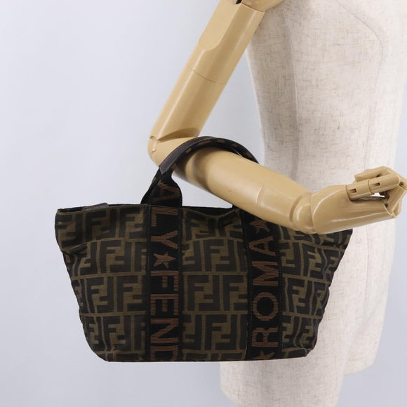 FENDI Zucca Canvas Hand Bag Black Brown Auth 206470