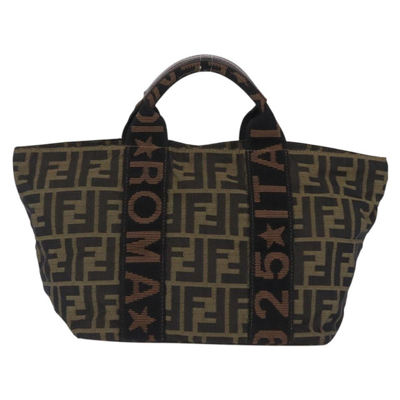 FENDI Zucca Canvas Hand Bag Black Brown Auth 206470