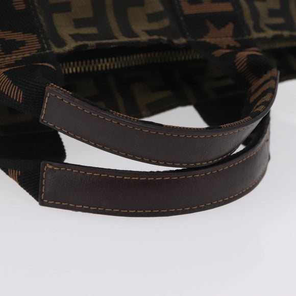 FENDI Zucca Canvas Hand Bag Black Brown Auth 206470