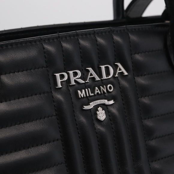 PRADA Hand Bag Leather 2way Black Silver Auth 206472M