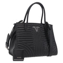 PRADA Hand Bag Leather 2way Black Silver Auth 206472M-1