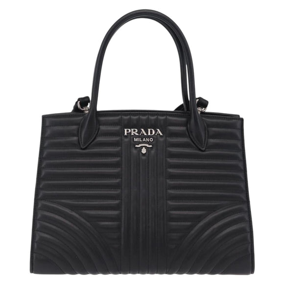 PRADA Hand Bag Leather 2way Black Silver Auth 206472M