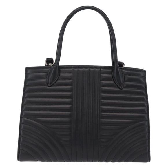 PRADA Hand Bag Leather 2way Black Silver Auth 206472M