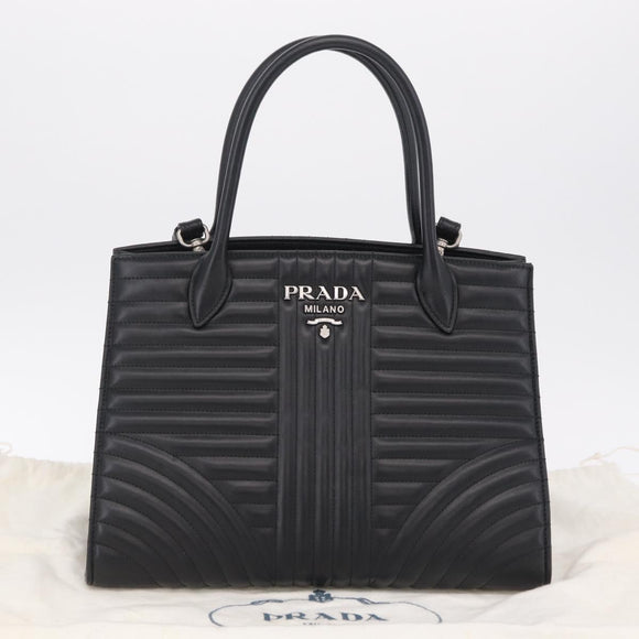 PRADA Hand Bag Leather 2way Black Silver Auth 206472M
