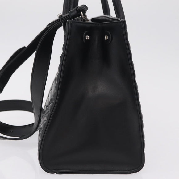 PRADA Hand Bag Leather 2way Black Silver Auth 206472M