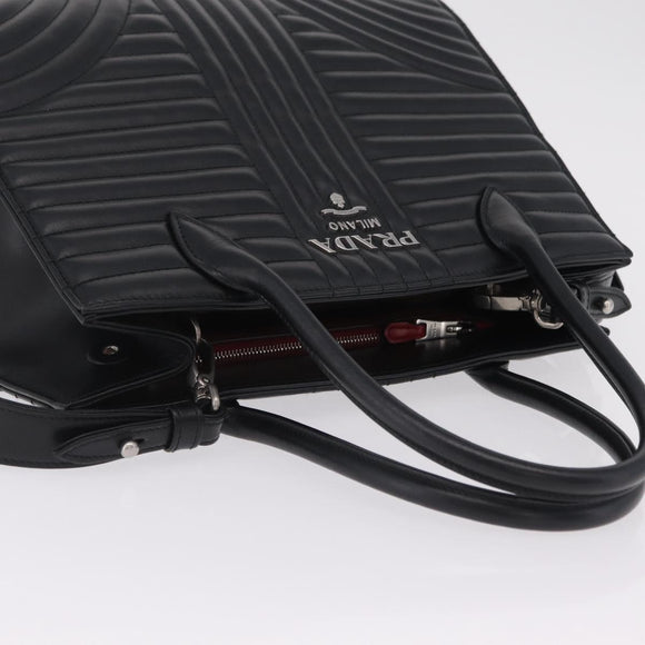 PRADA Hand Bag Leather 2way Black Silver Auth 206472M