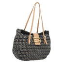 FENDI Zucchino Canvas Mamma Baguette Shoulder Bag Black Gold 8BR088 Auth 206474A-1