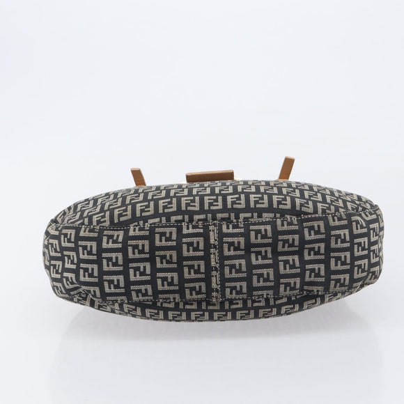 FENDI Zucchino Canvas Mamma Baguette Shoulder Bag Black Gold 8BR088 Auth 206474A