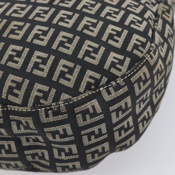FENDI Zucchino Canvas Mamma Baguette Shoulder Bag Black Gold 8BR088 Auth 206474A