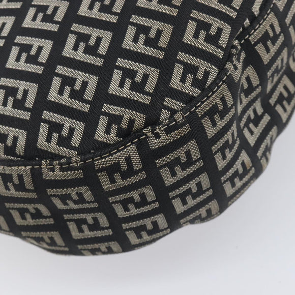 FENDI Zucchino Canvas Mamma Baguette Shoulder Bag Black Gold 8BR088 Auth 206474A