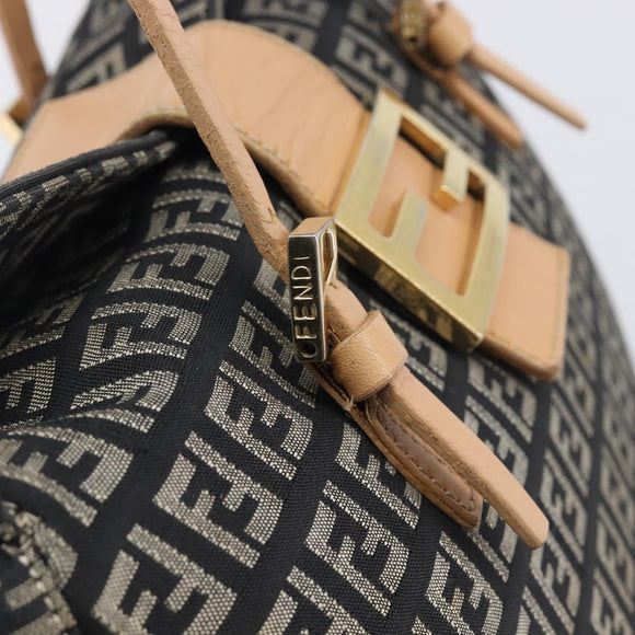 FENDI Zucchino Canvas Mamma Baguette Shoulder Bag Black Gold 8BR088 Auth 206474A