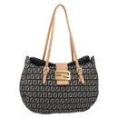 FENDI Zucchino Canvas Mamma Baguette Shoulder Bag Black Gold 8BR088 Auth 206474A-2