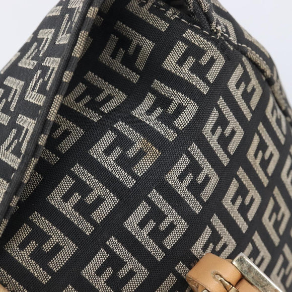 FENDI Zucchino Canvas Mamma Baguette Shoulder Bag Black Gold 8BR088 Auth 206474A
