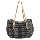 FENDI Zucchino Canvas Mamma Baguette Shoulder Bag Black Gold 8BR088 Auth 206474A-3