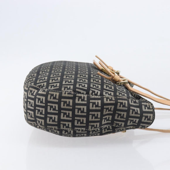 FENDI Zucchino Canvas Mamma Baguette Shoulder Bag Black Gold 8BR088 Auth 206474A