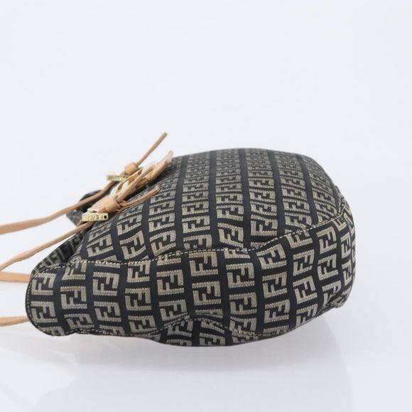 FENDI Zucchino Canvas Mamma Baguette Shoulder Bag Black Gold 8BR088 Auth 206474A