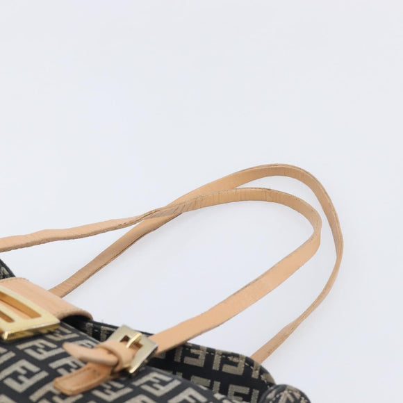 FENDI Zucchino Canvas Mamma Baguette Shoulder Bag Black Gold 8BR088 Auth 206474A