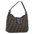 FENDI Zucca Canvas Mamma Baguette Shoulder Bag Brown Black 8BR036 Auth 206475V-1