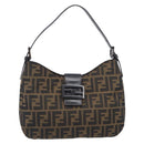 FENDI Zucca Canvas Mamma Baguette Shoulder Bag Brown Black 8BR036 Auth 206475V-2