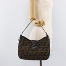 FENDI Zucca Canvas Mamma Baguette Shoulder Bag Brown Black 8BR036 Auth 206475V-26