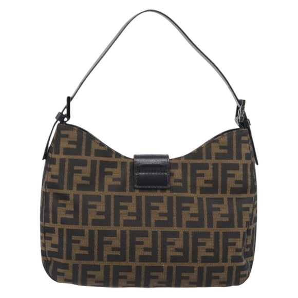 FENDI Zucca Canvas Mamma Baguette Shoulder Bag Brown Black 8BR036 Auth 206475V
