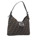 FENDI Zucca Canvas Mamma Baguette Shoulder Bag Brown Black 26569 Auth 206476V-1