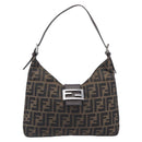 FENDI Zucca Canvas Mamma Baguette Shoulder Bag Brown Black 26569 Auth 206476V-2