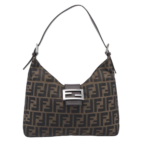 FENDI Zucca Canvas Mamma Baguette Shoulder Bag Brown Black 26569 Auth 206476V