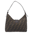 FENDI Zucca Canvas Mamma Baguette Shoulder Bag Brown Black 26569 Auth 206476V-3