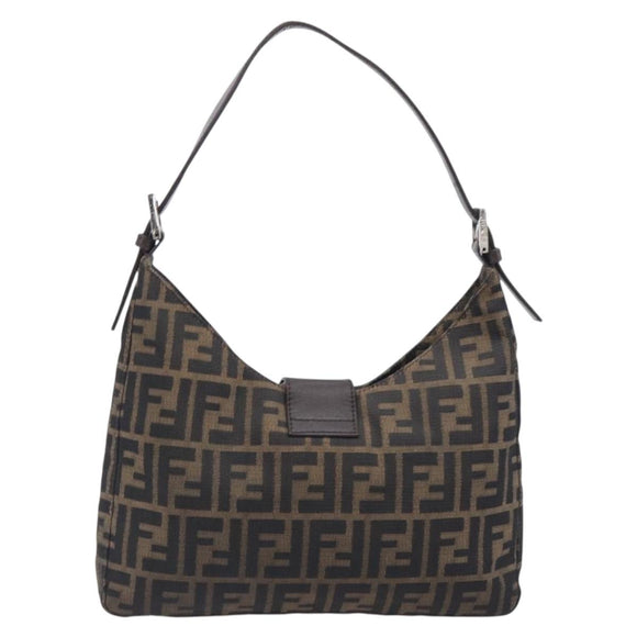 FENDI Zucca Canvas Mamma Baguette Shoulder Bag Brown Black 26569 Auth 206476V