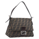 FENDI Zucca Canvas Mamma Baguette Shoulder Bag Brown Black Auth 206477V-1