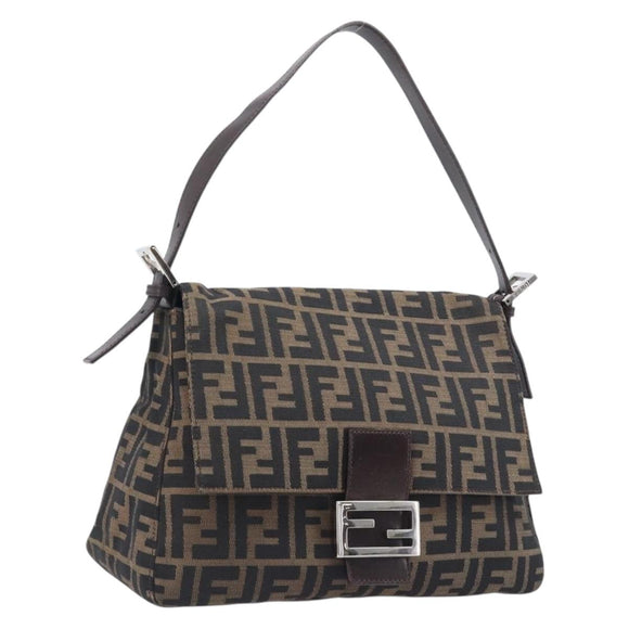 FENDI Zucca Canvas Mamma Baguette Shoulder Bag Brown Black Auth 206477V