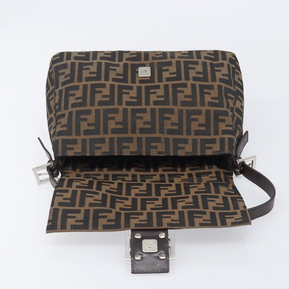 FENDI Zucca Canvas Mamma Baguette Shoulder Bag Brown Black Auth 206477V