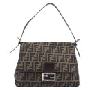FENDI Zucca Canvas Mamma Baguette Shoulder Bag Brown Black Auth 206477V-2