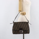 FENDI Zucca Canvas Mamma Baguette Shoulder Bag Brown Black Auth 206477V-27