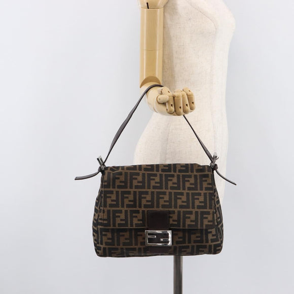 FENDI Zucca Canvas Mamma Baguette Shoulder Bag Brown Black Auth 206477V